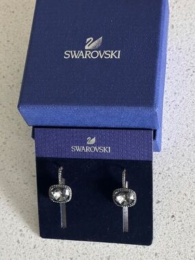 Swarovski Dark Crystal Lattitude Drop Earrings in Rose Gold Tone